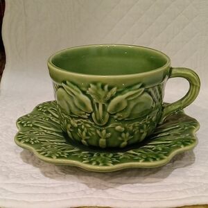 Bordallo Pinheiro Green Bunny Rabbit Teacup And Saucer
